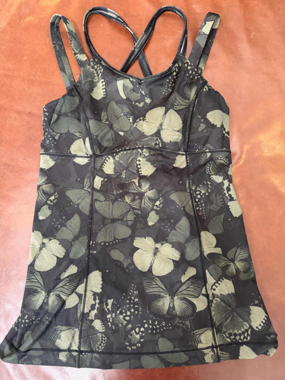 lululemon athletica Black and Green Camo Butterfly Print Sports Tank Bra